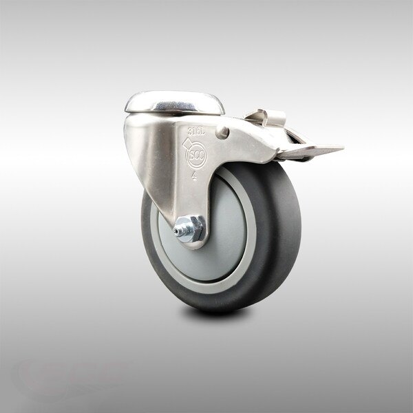 4 Inch 316SS Thermoplastic Rubber Swivel Bolt Hole Caster with Total Lock Brake